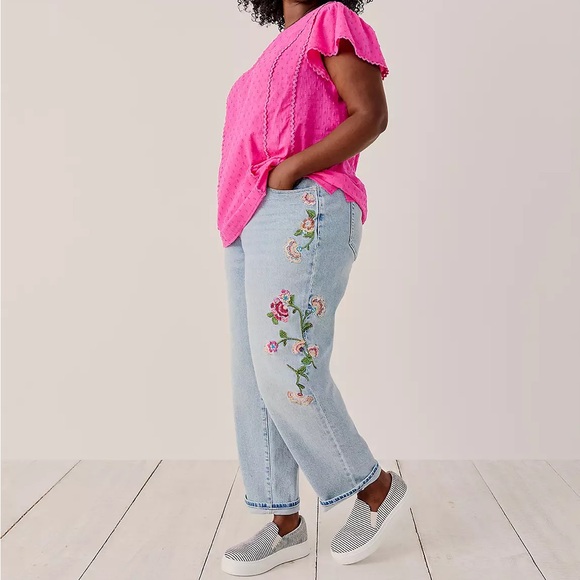 Lane Bryant Denim - Lane Bryant Boyfriend Fit Embroidered Jean Women’s Size 16 Long Light Wash Boho